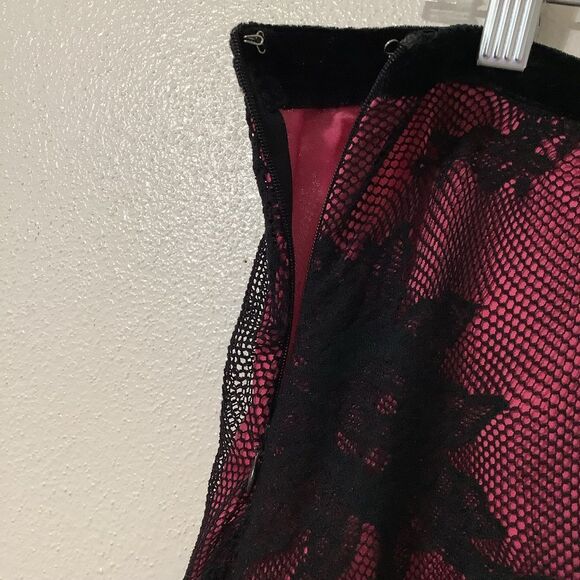 Vintage 90s Whimsigoth Dark Fairy Grunge Gothic Pink Lace Midi Fairy Skirt Sz 12 - Picture 8 of 9